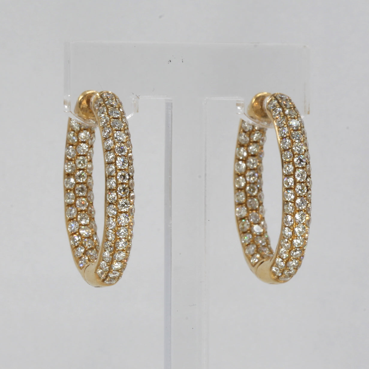 18K Solid Yellow Gold Diamond Hoop Earrings D3.30 CT