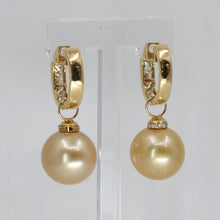 將圖片載入圖庫檢視器 18K Yellow Gold Diamond South Sea Golden Pearl Hanging Hoop Earrings D1.50 CT
