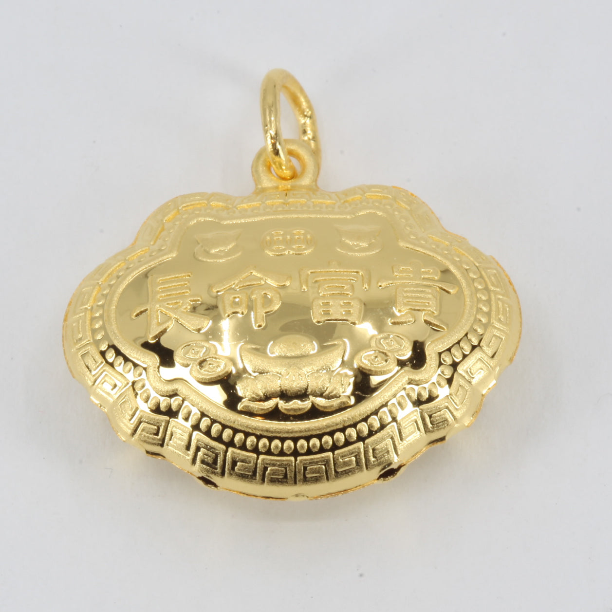 24K Solid Yellow Gold Baby Puffy Blessed Longevity Lock Hollow Pendant 3.2 Grams