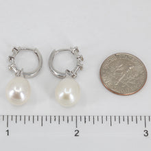 將圖片載入圖庫檢視器 14K White Gold Diamond White Pearl Hanging Earrings D0.42 CT
