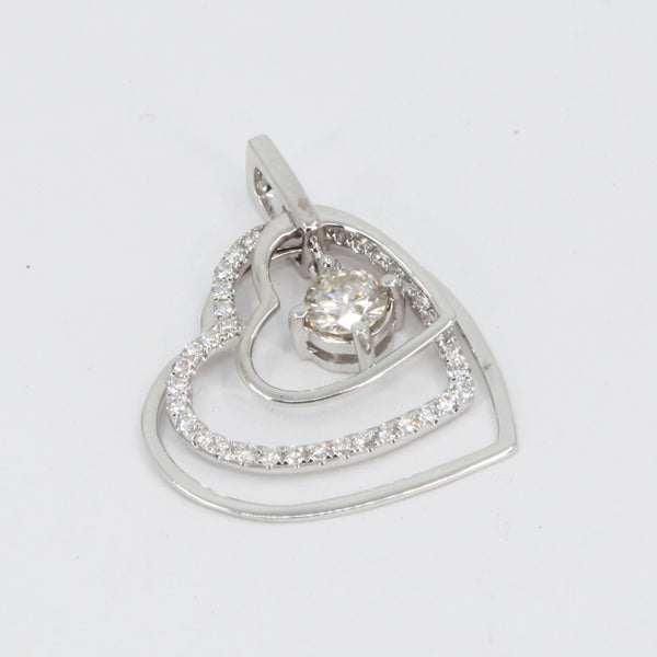 18K Solid White Gold Diamond Heart Pendant D0.65 CT