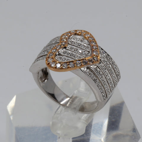 18K Solid White Gold Heart Diamond Ring 0.64 CT