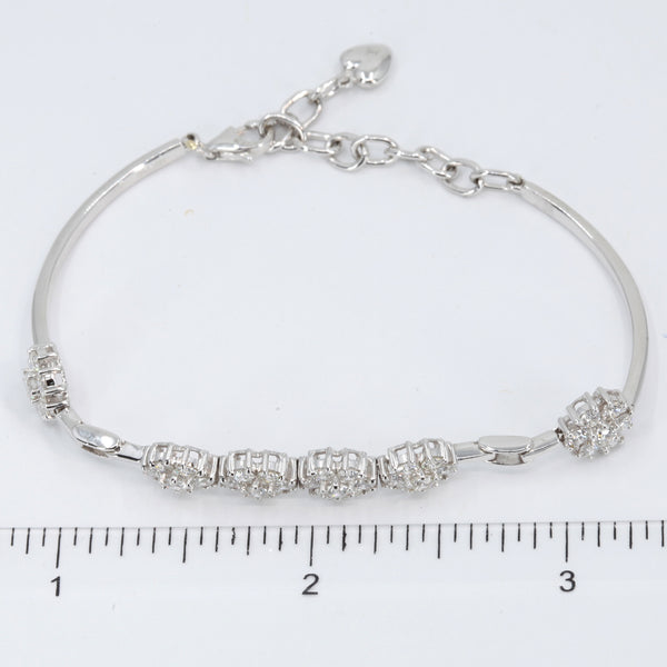 18K White Gold Diamond Flower Soft Bangle Bracelet D2.38 CT
