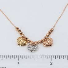 將圖片載入圖庫檢視器 18K Solid Rose Gold Square Link Chain Necklace with Tri Color Heart Pendant 16&quot; 3.2 Grams
