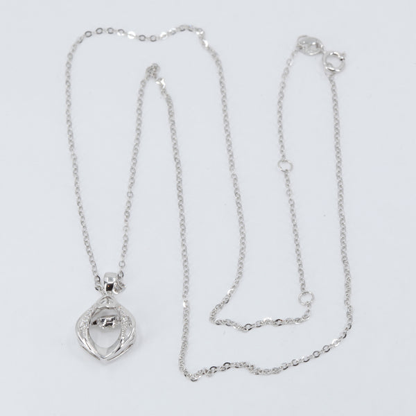 18K Solid White Gold Round Link Chain Necklace with Diamond Pendant 16" - 18" D0.05CT