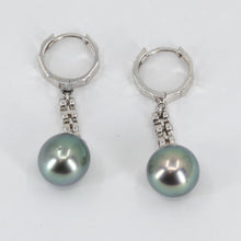 Load image into Gallery viewer, 14K White Gold Diamond South Sea Black Pearl Hanging Earrings D0.38 CT
