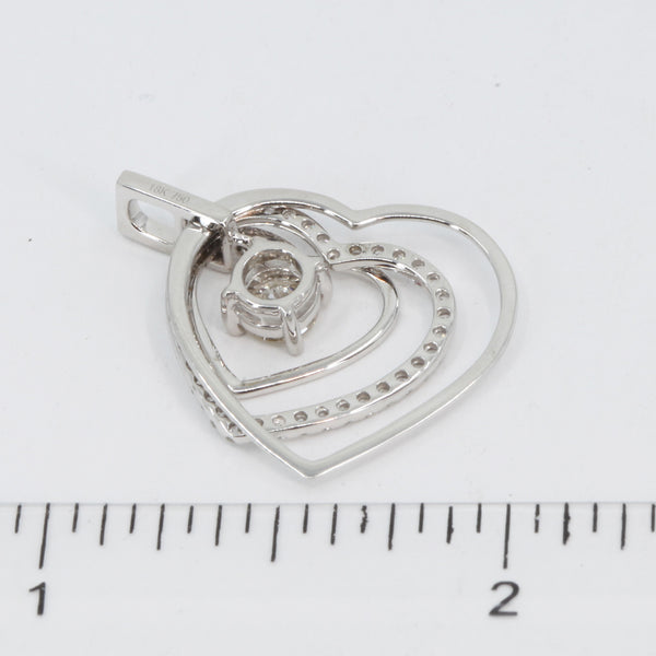 18K Solid White Gold Diamond Heart Pendant D0.65 CT