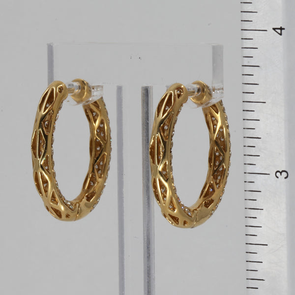 18K Solid Yellow Gold Diamond Hoop Earrings D3.30 CT