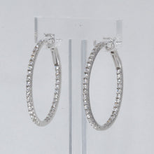 將圖片載入圖庫檢視器 18K Solid White Gold Diamond Oval Hoop Earrings D1.33 CT
