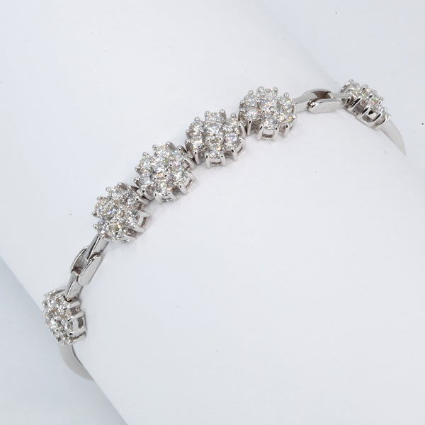 18K White Gold Diamond Flower Soft Bangle Bracelet D2.38 CT