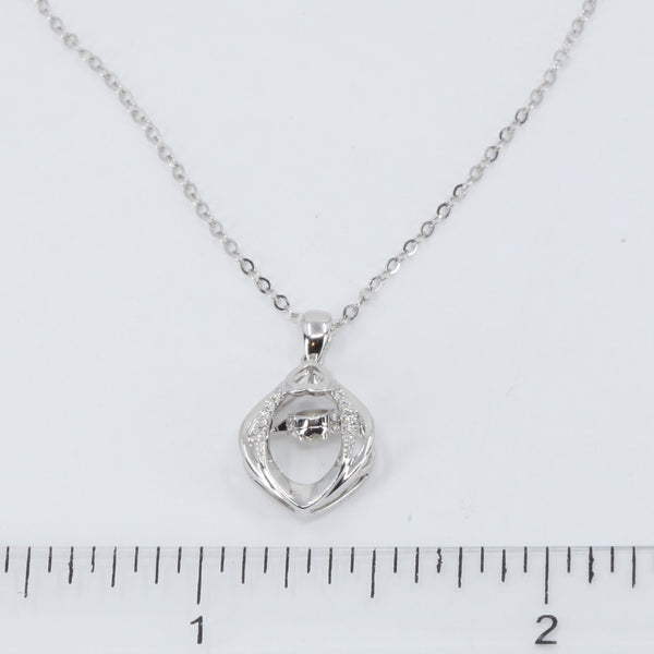 18K Solid White Gold Round Link Chain Necklace with Diamond Pendant 16" - 18" D0.05CT