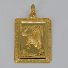 將圖片載入圖庫檢視器 24K Solid Yellow Gold Zodiac Horse Rectangular Pendant 14.3 Grams
