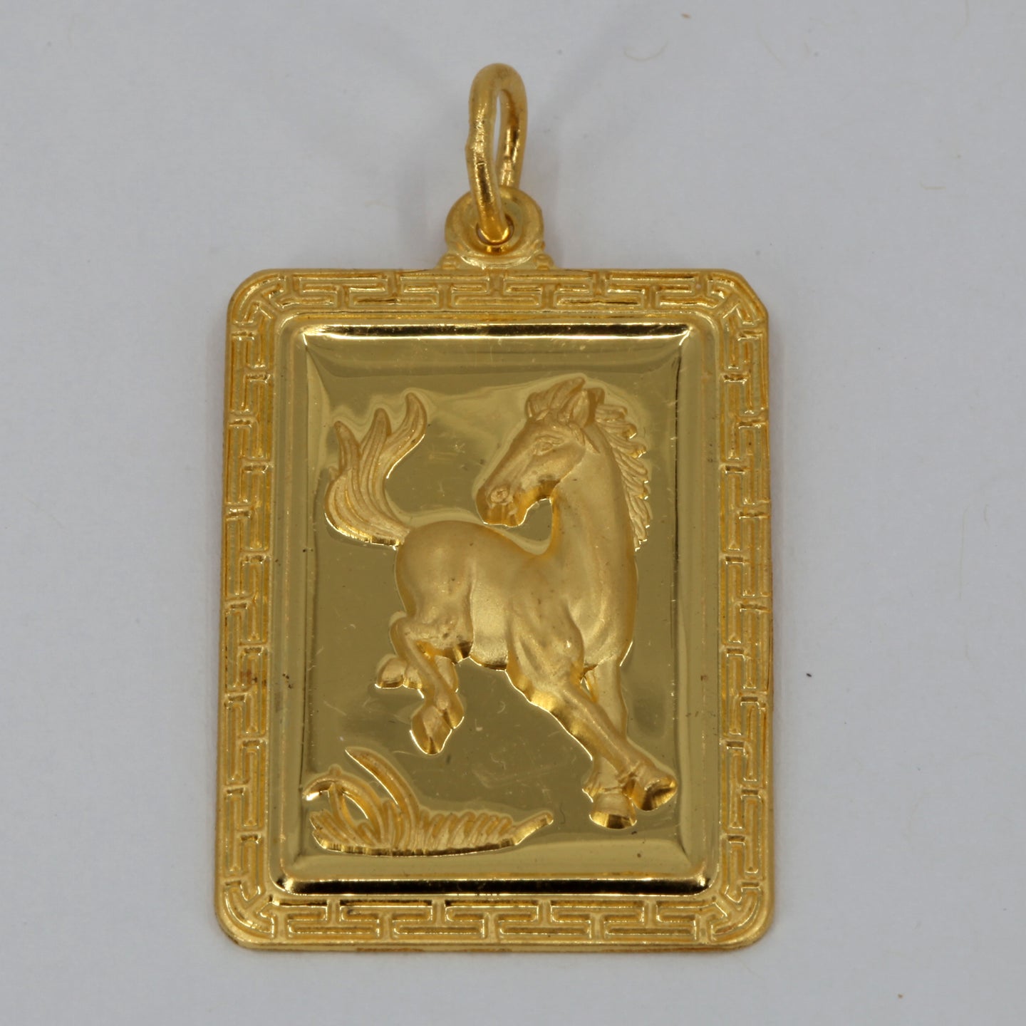 24K Solid Yellow Gold Zodiac Horse Rectangular Pendant 14.3 Grams