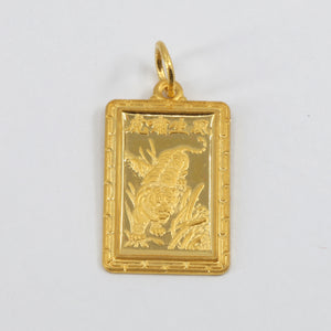 24K Solid Yellow Gold Rectangular Zodiac Tiger Pendant 4.3 Grams