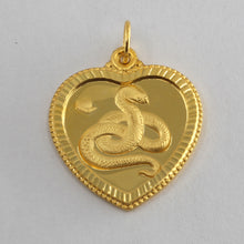 Load image into Gallery viewer, 24K Solid Yellow Gold Heart Zodiac Snake Hollow Pendant 2.6 Grams
