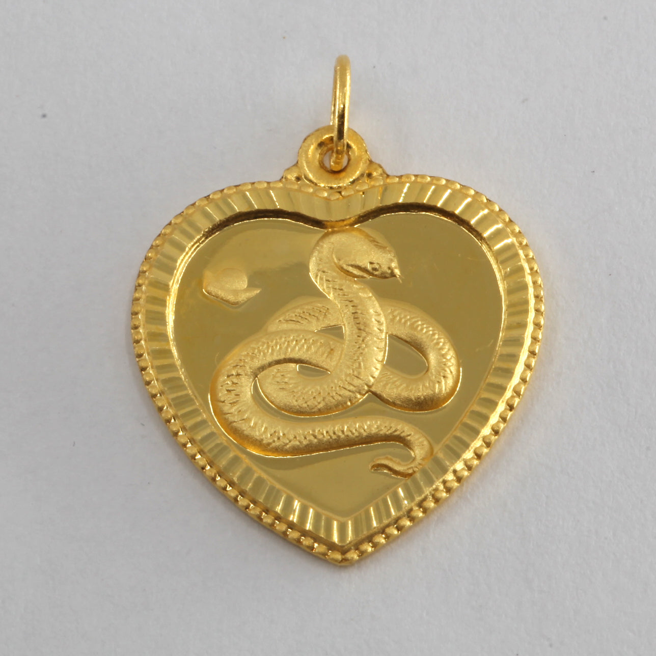 24K Solid Yellow Gold Heart Zodiac Snake Hollow Pendant 2.6 Grams