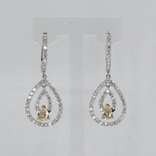 Load image into Gallery viewer, 18K Solid White Gold Fancy Color Diamond Hanging Hoop Earrings D2.88 CT
