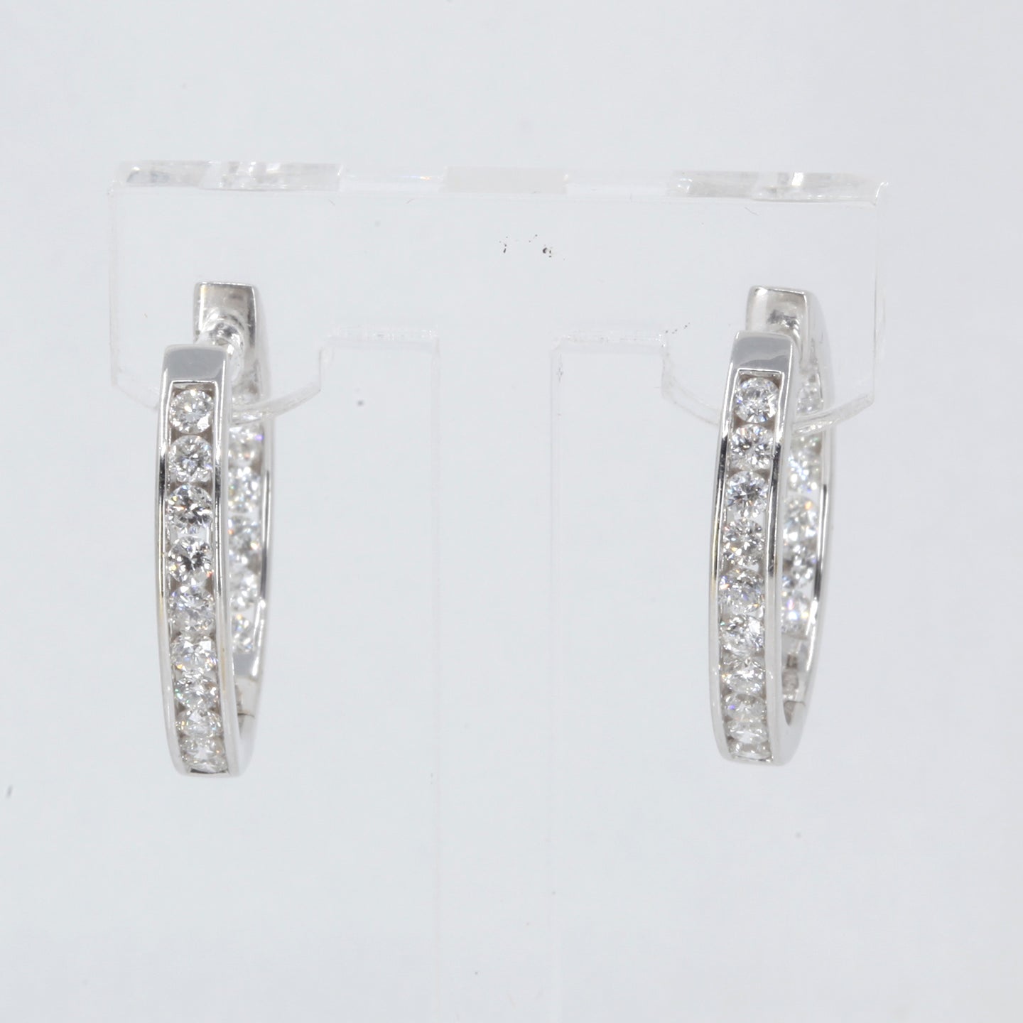 18K Solid White Gold Diamond Hoop Earrings D1.68 CT