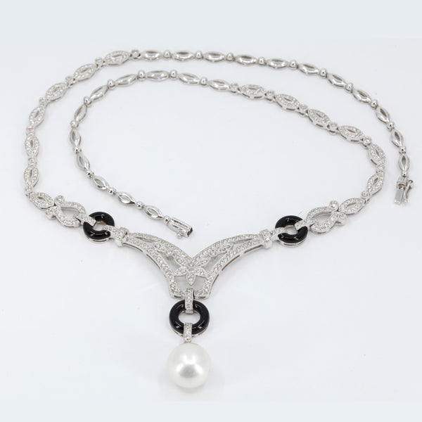 18K White Gold Diamond South Sea Pearl Necklace D1.79CT