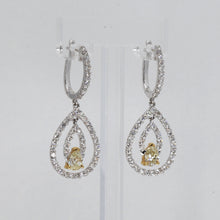 Load image into Gallery viewer, 18K Solid White Gold Fancy Color Diamond Hanging Hoop Earrings D2.88 CT
