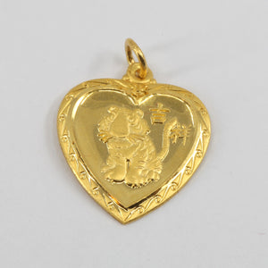 24K Solid Yellow Gold Heart Zodiac Tiger Pendant 3.8 Grams