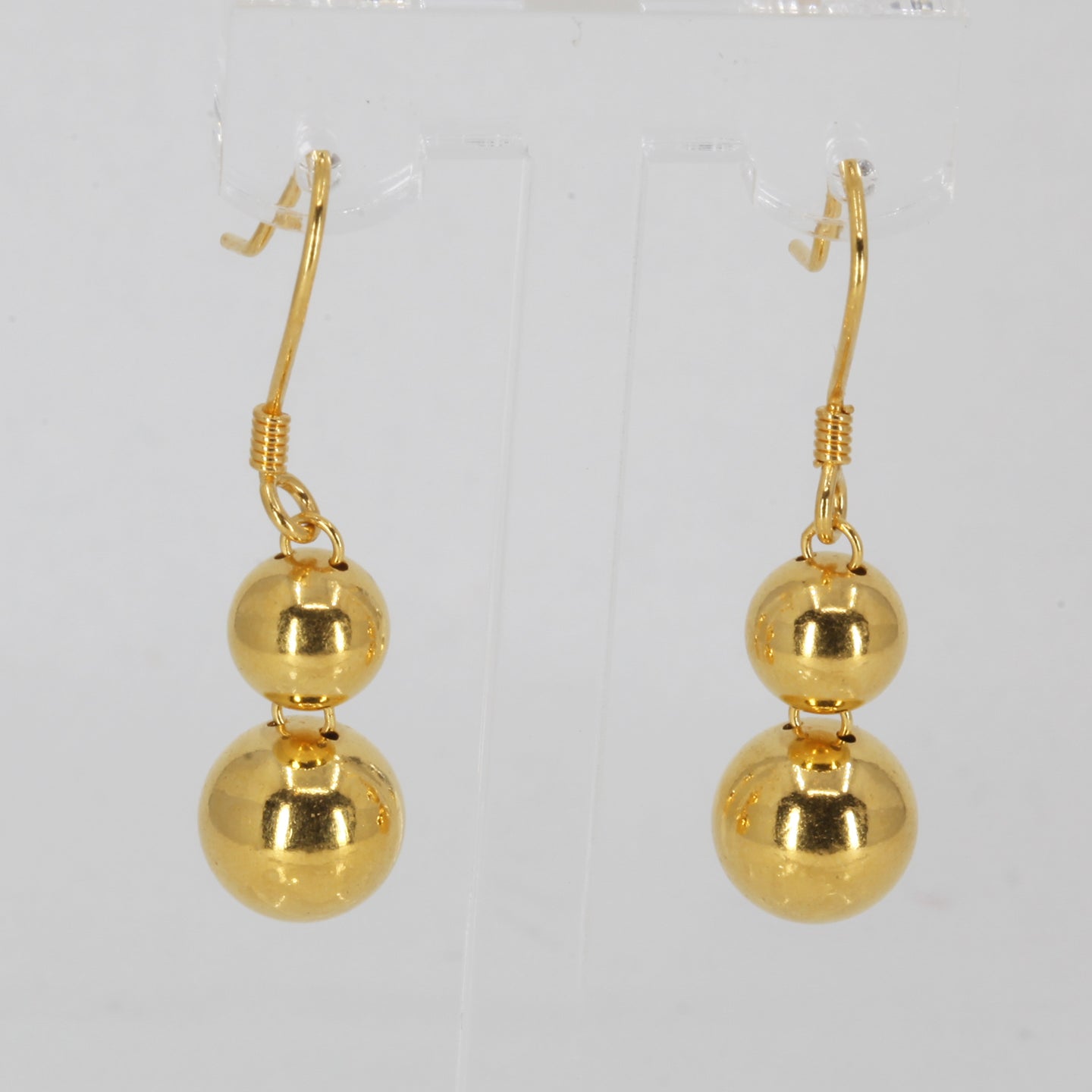24K Solid Yellow Gold Double Sphere Hanging Earrings 7.1 Grams