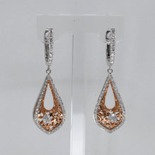 Load image into Gallery viewer, 14K Solid White Rose Gold Diamond Hanging Hoop Earrings D0.65 CT
