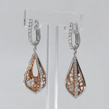 Load image into Gallery viewer, 14K Solid White Rose Gold Diamond Hanging Hoop Earrings D0.65 CT
