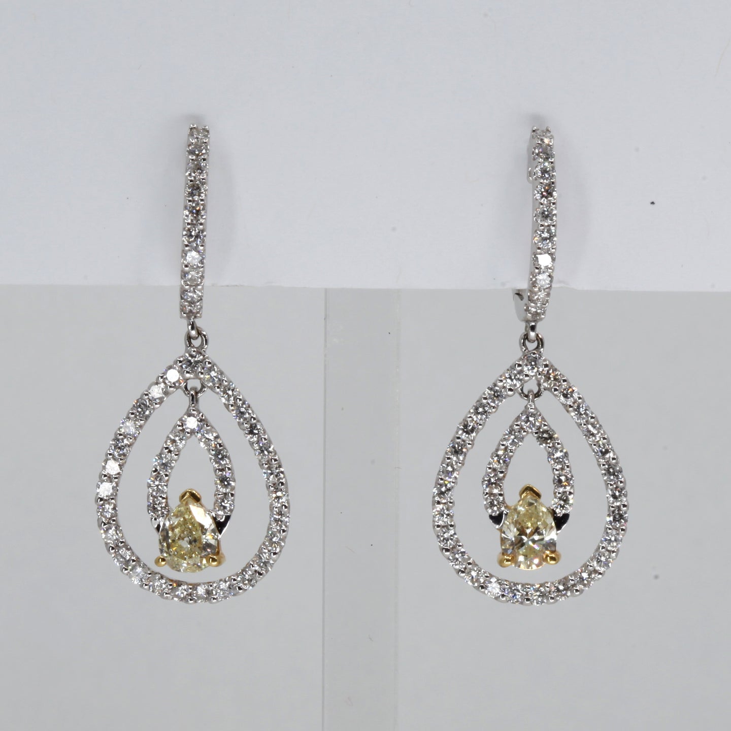 18K Solid White Gold Fancy Color Diamond Hanging Hoop Earrings D2.88 CT