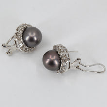 Load image into Gallery viewer, 18K White Gold Diamond South Sea Black Pearl French Clip Earrings D2.20 CT
