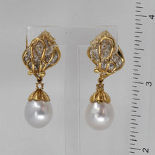 將圖片載入圖庫檢視器 18K Yellow Gold Diamond South Sea White Pearl French Clip Hanging Earrings D2.50 CT
