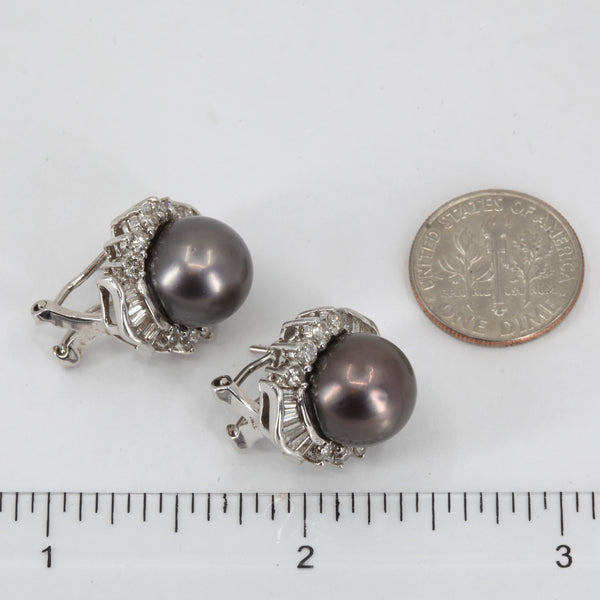 18K白金鑽石黑色南洋珍珠耳環