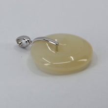 Load image into Gallery viewer, 18K Solid White Gold Yellow Jade Circle Life Saver Pendant 6.8 Grams
