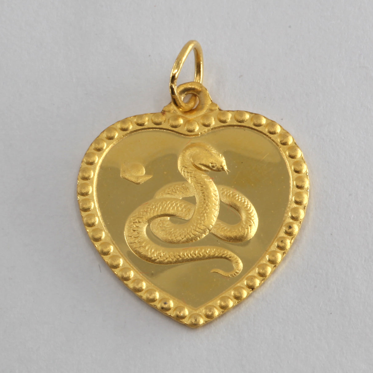 24K Solid Yellow Gold Heart Zodiac Snake Hollow Pendant 2.0 Grams