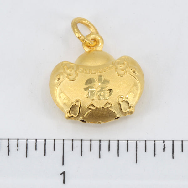 24K Solid Yellow Gold Baby Puffy Blessed Longevity Lock Hollow Pendant 2.7 Grams