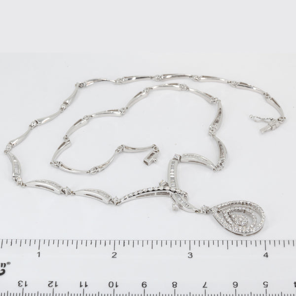 18K Solid White Gold Diamond Necklace 1.76 CT