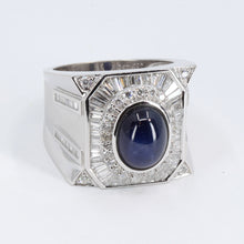 將圖片載入圖庫檢視器 18K White Gold Men Diamond Cabochon Sapphire Ring S4.74CT
