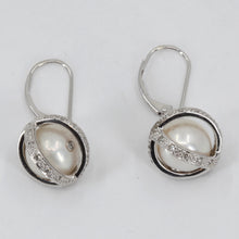 Load image into Gallery viewer, 14K White Gold Diamond White Culture Pearl Hanging French Clip Earrings D0.36 CT
