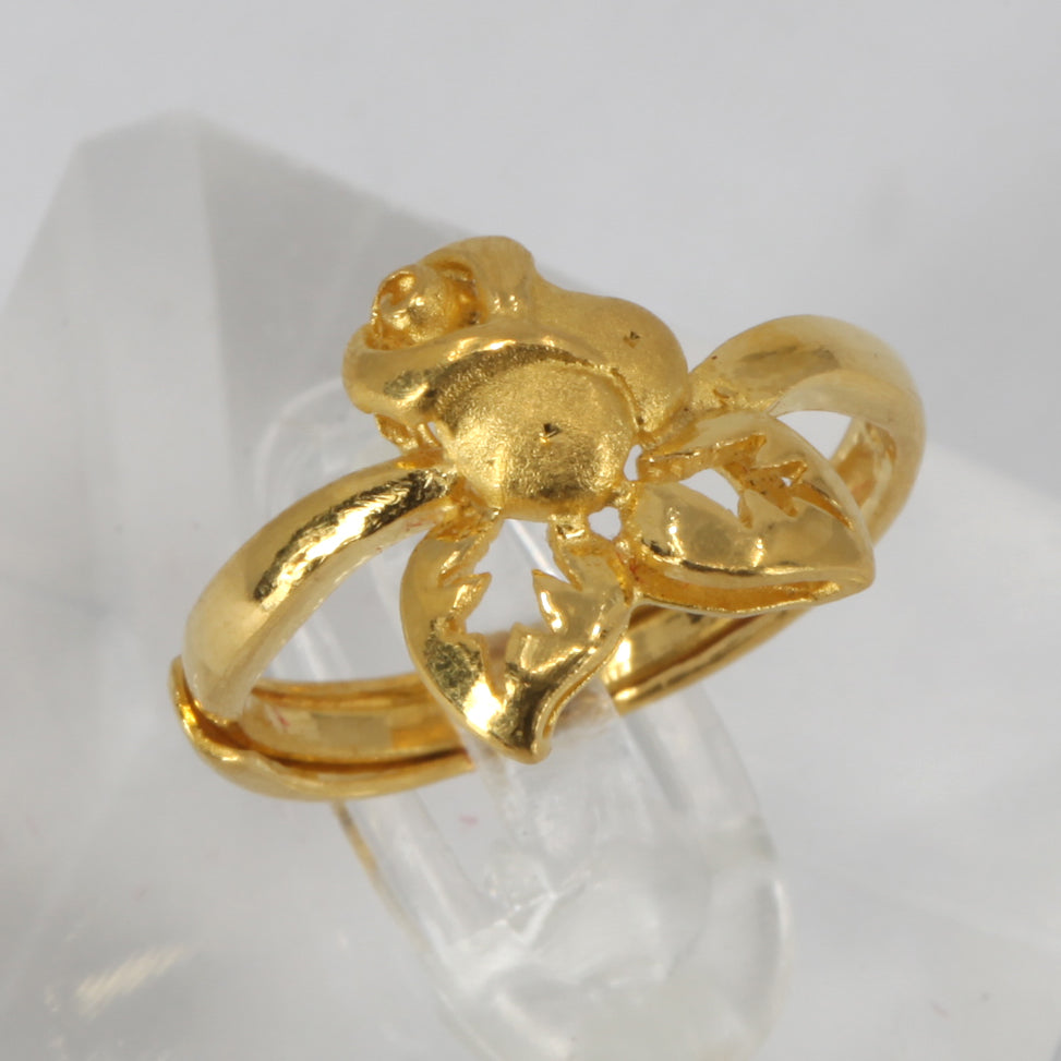 24K Solid Yellow Gold Women Rose Adjustable Ring Band 4.0 Grams