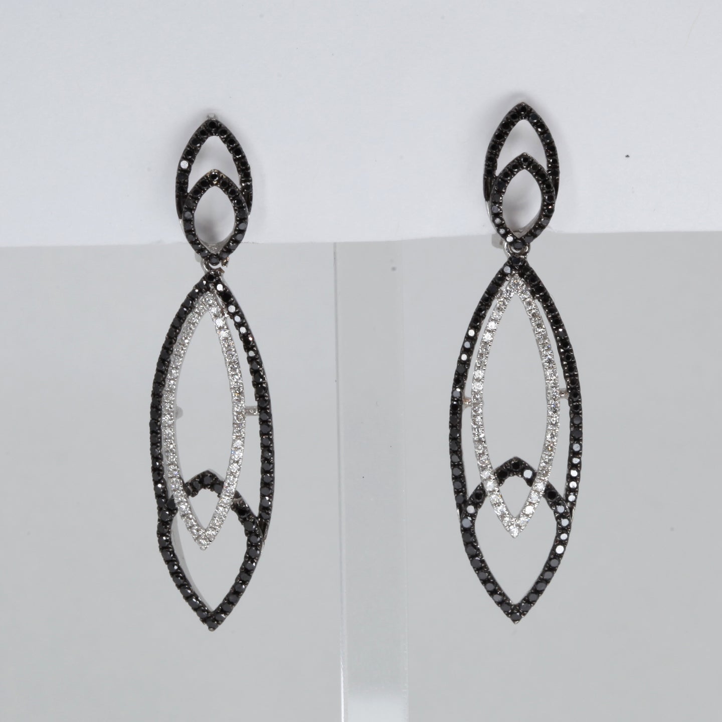 18K Solid White Gold Fancy Color Black Diamond Hanging Hoop Earrings D1.17 CT
