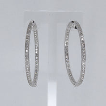 將圖片載入圖庫檢視器 14K Solid White Gold Diamond Round Hoop Earrings D1.90 CT
