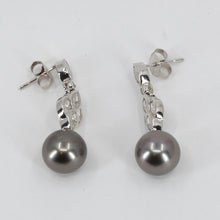 Load image into Gallery viewer, 14K White Gold Diamond South Sea Black Pearl Hanging Earrings D0.96 CT
