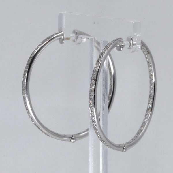 14K Solid White Gold Diamond Round Hoop Earrings D1.90 CT