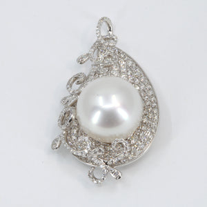 18K White Gold Diamond South Sea White Pearl Pendant D2.73 CT