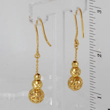 將圖片載入圖庫檢視器 24K Solid Yellow Gold Triple Sphere Hanging Earrings 5.2 Grams
