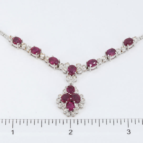 18K White Gold Diamond Ruby Necklace R5.60CT