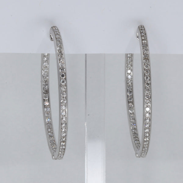 14K Solid White Gold Diamond Round Hoop Earrings D1.90 CT