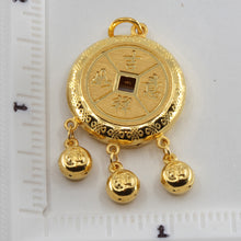 將圖片載入圖庫檢視器 24K Solid Yellow Gold Baby Puffy Longevity Lock with Bells Hollow Pendant 9.5 Grams
