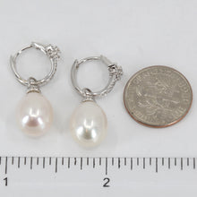 將圖片載入圖庫檢視器 14K White Gold Diamond White Pearl Hanging Earrings D0.36 CT
