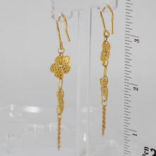 將圖片載入圖庫檢視器 24K Solid Yellow Gold Double Flower Hanging Earrings 5.0 Grams
